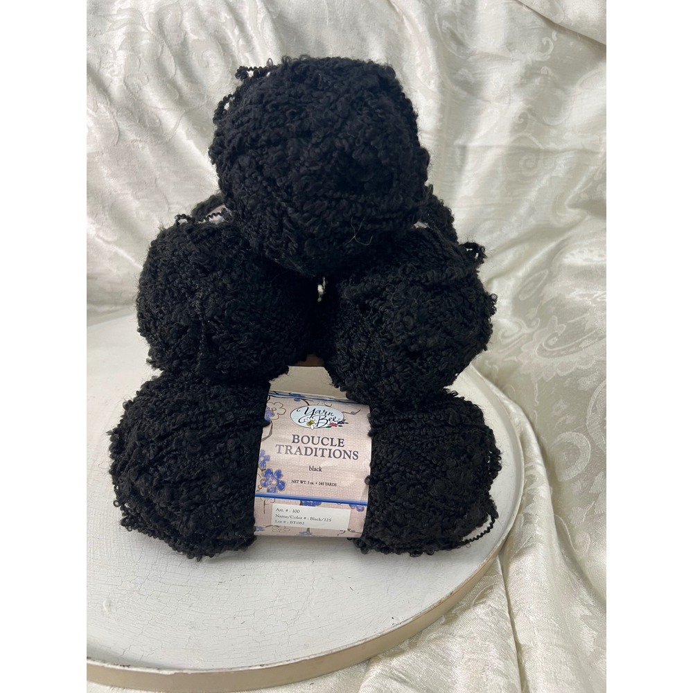 Yarn Bee Boucle Traditions Black 125 Lot BT-082 Medium 4 Yarn 4 Skeins 5oz 245yd